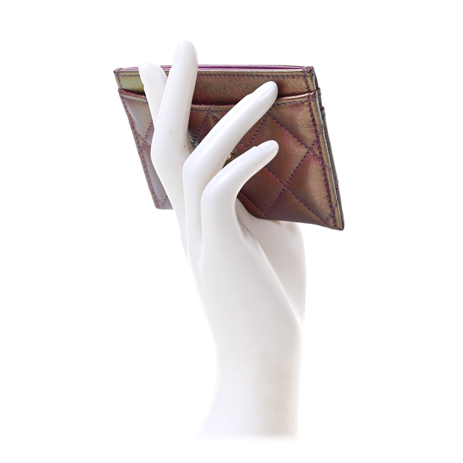 Chanel Iridescent Lambskin Quilted Card Holder Purple 2 of 8