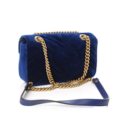 Gucci Velvet Matelasse Mini GG Marmont Shoulder Bag Cobalt Blue 3 of 10