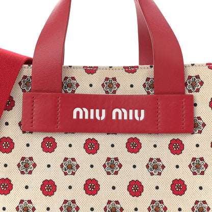 Miu Miu Jacquard Flower Print Tote Red Multicolor 8 of 10