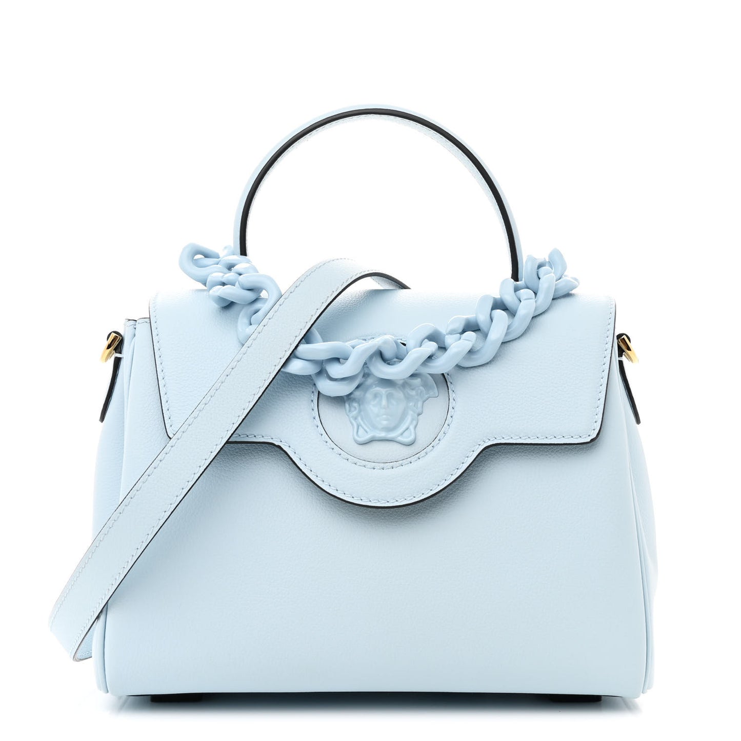 Calfskin Medium La Medusa Top Handle Handbag Light Blue