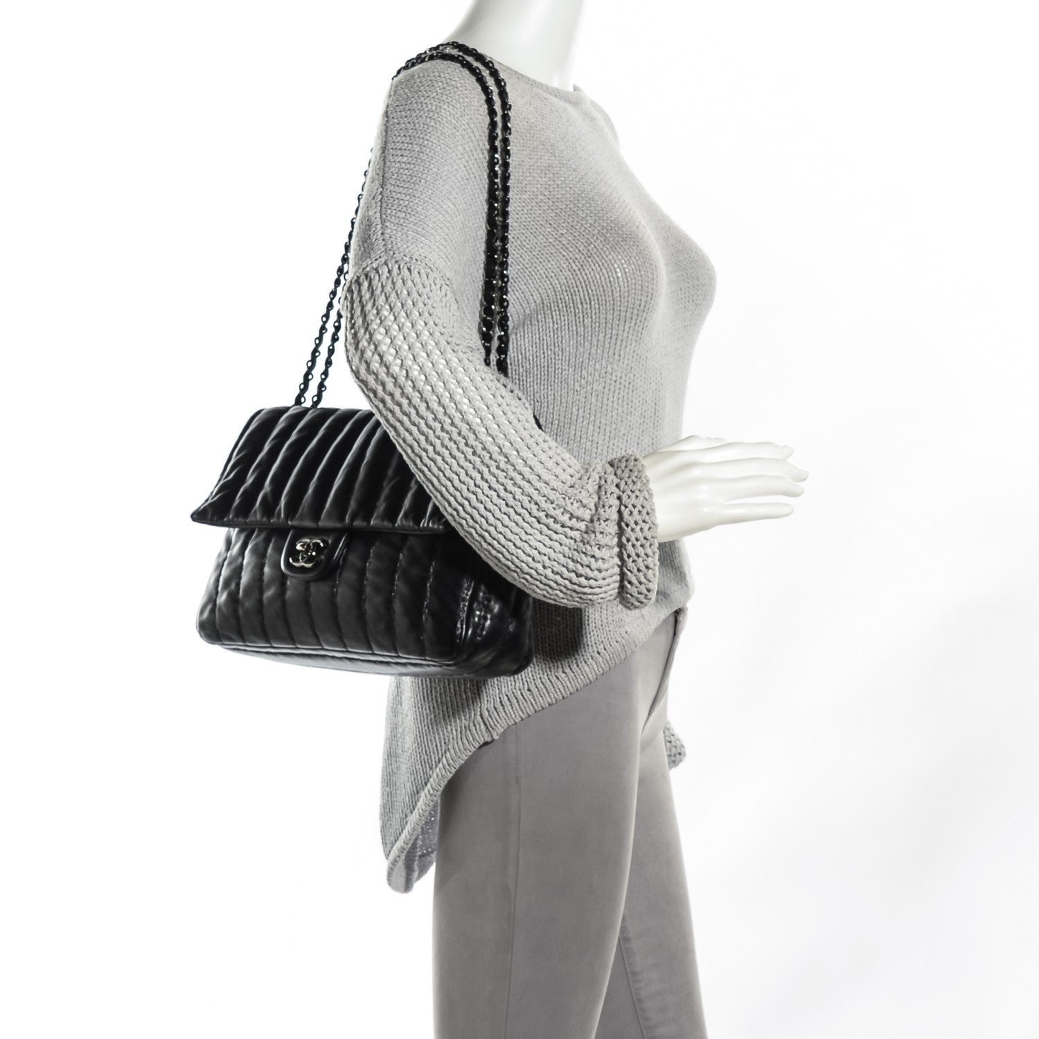 Chanel Lambskin Vertical Stitch Jumbo Single Flap Black 2 of 8