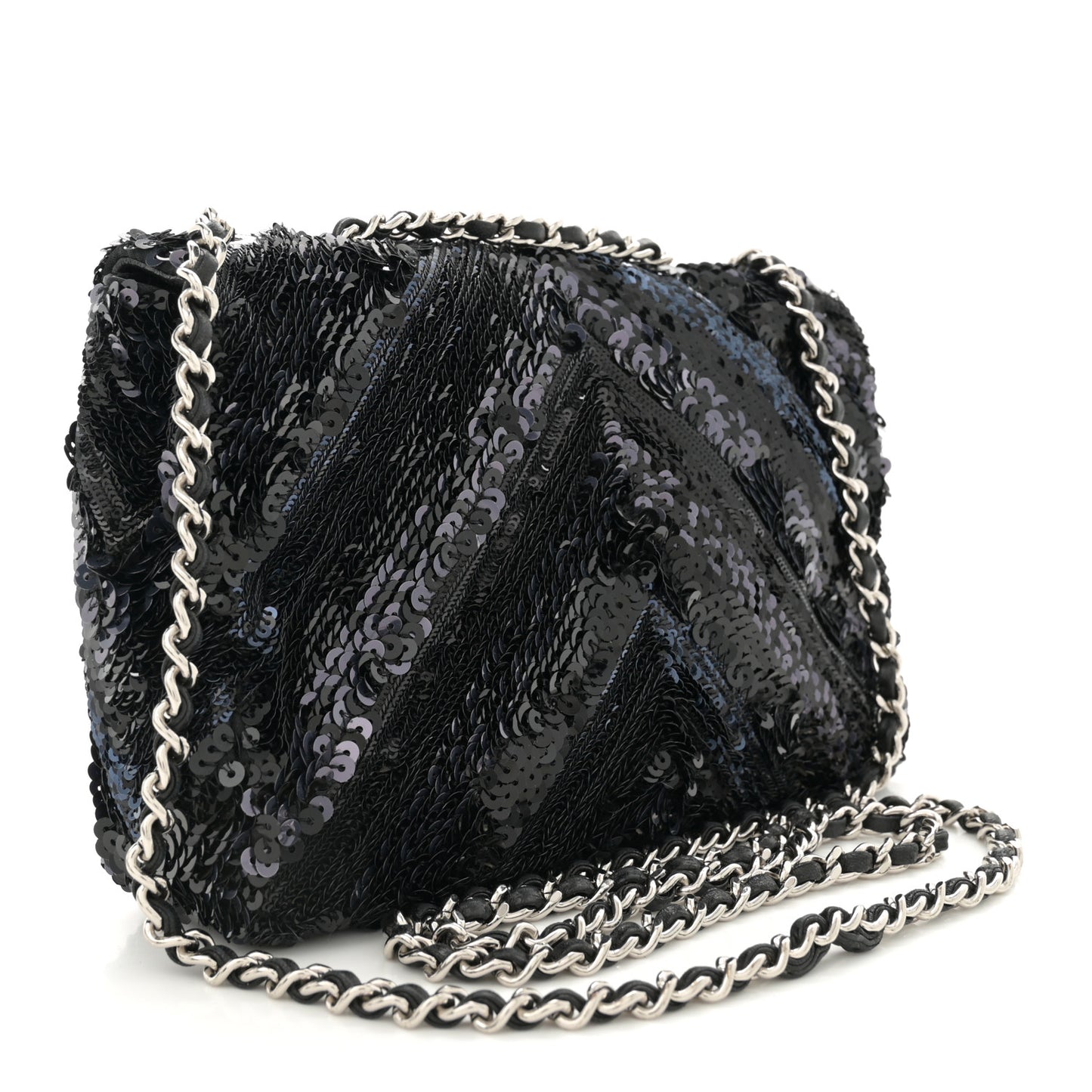 Sequins Chevron Mini Rectangular Flap Black
