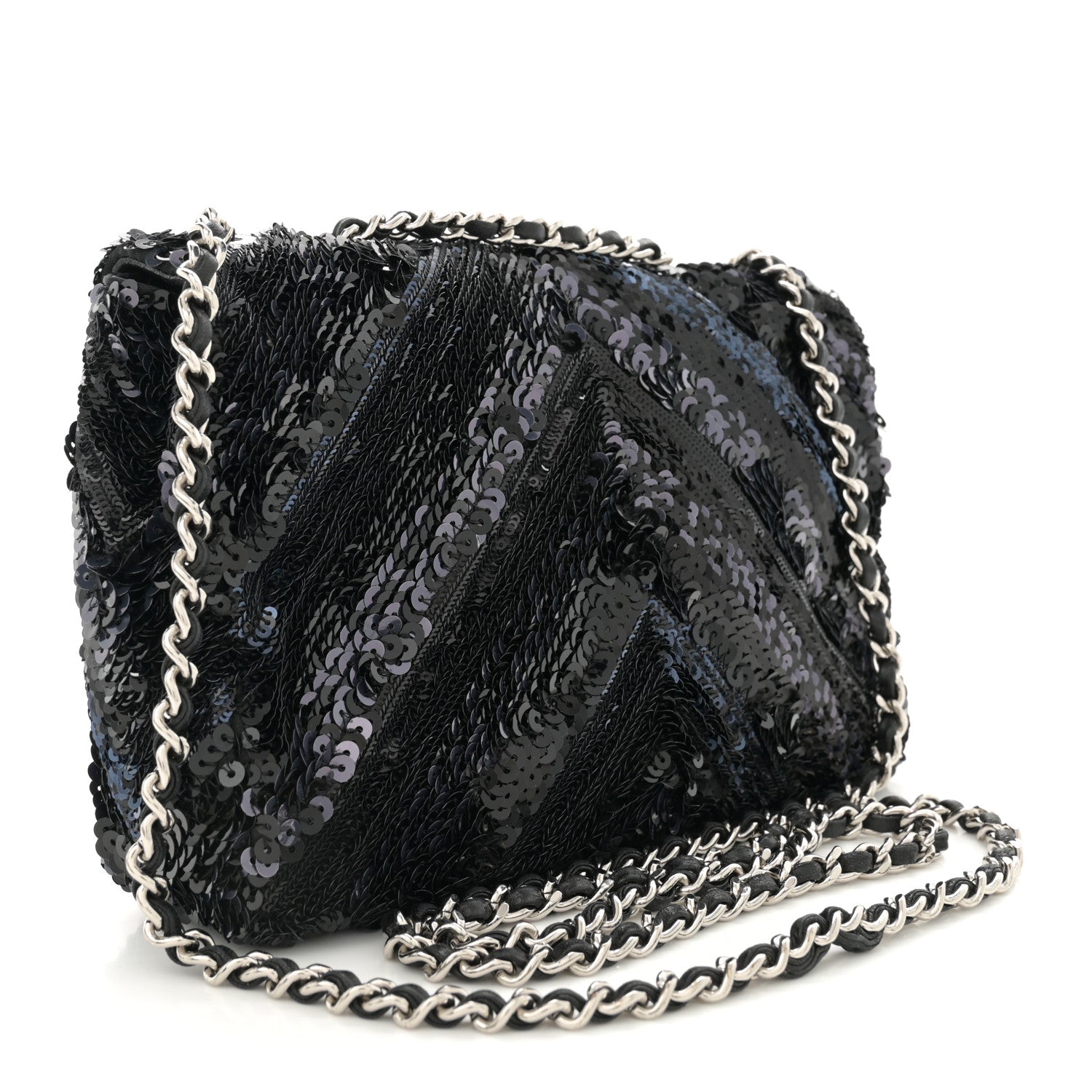 Chanel Sequins Chevron Mini Rectangular Flap Black 3 of 10
