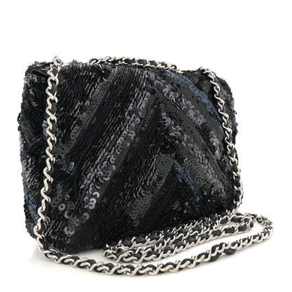Chanel Sequins Chevron Mini Rectangular Flap Black 3 of 10