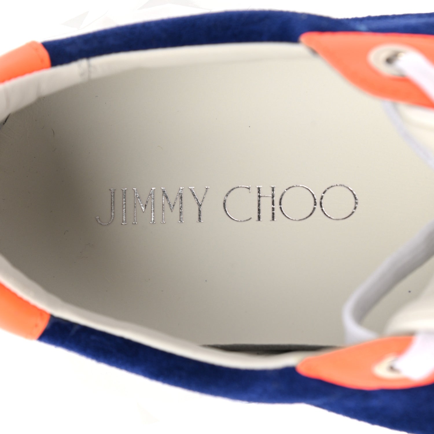 Jimmy Choo Suede Calfskin Diamond Low Top Sneaker 40 Cobalt Neon Orange 7 of 8