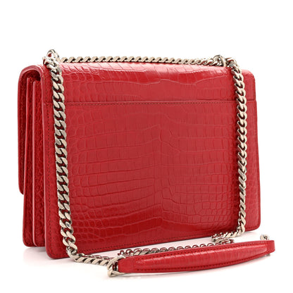 Saint Laurent Calfskin Crocodile Embossed Medium Monogram Sunset Rouge Eros 3 of 18