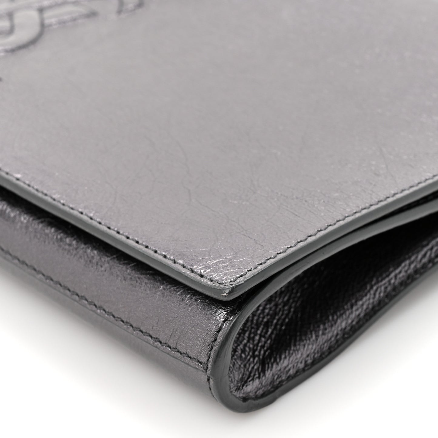 Metallic Calfskin Large Belle De Jour Clutch Dark Silver