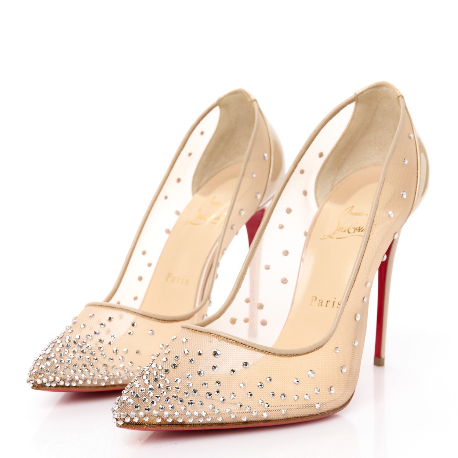 Christian Louboutin Suede Lame Crystal Strass Follies 100 Pumps  39 Light Silk 3 of 9