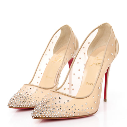 Christian Louboutin Suede Lame Crystal Strass Follies 100 Pumps  39 Light Silk 3 of 9