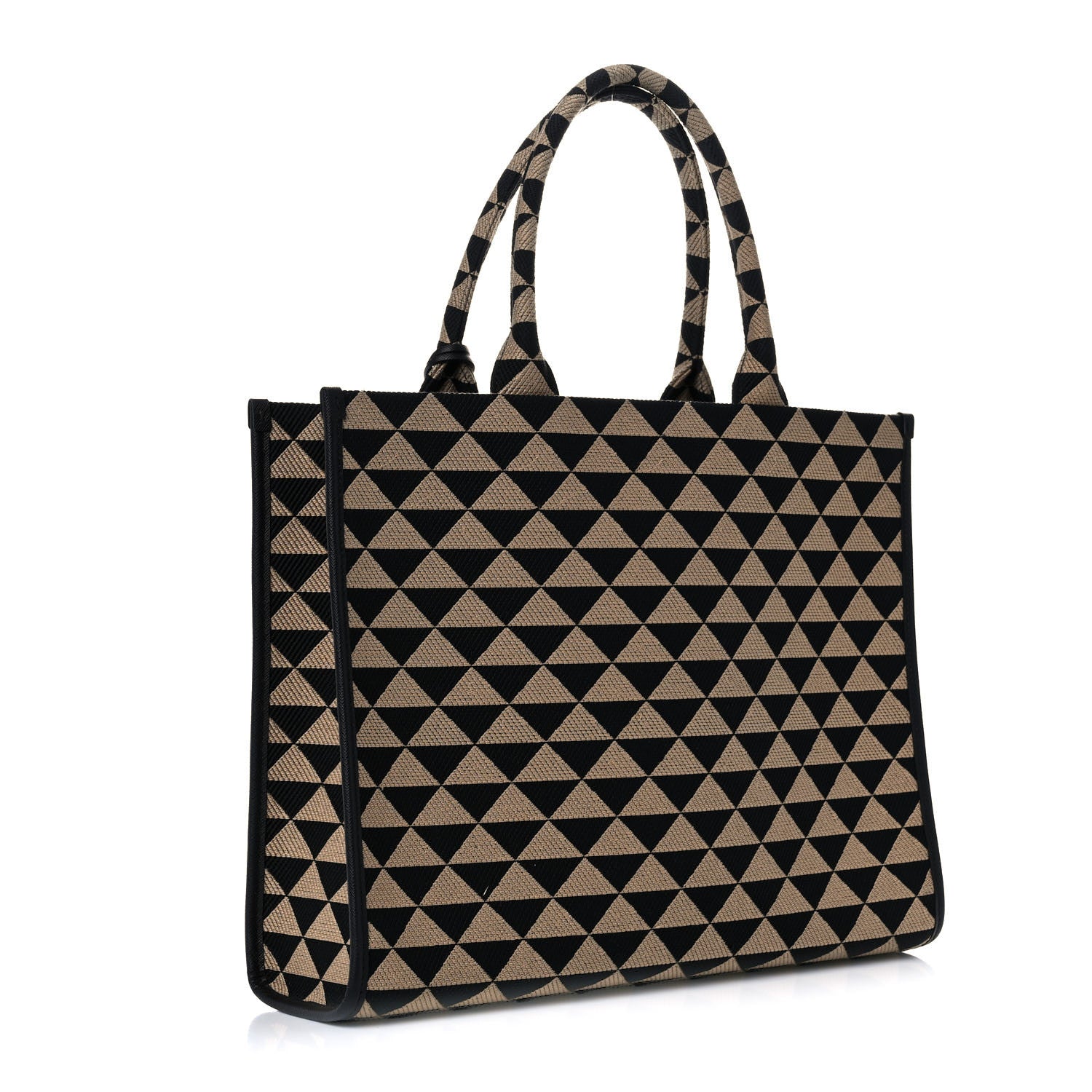 Prada Jacquard Saffiano Triangolo Symbole Embroidered Large Tote Black Corda 2 of 9