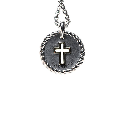 David Yurman Sterling Silver 18K Yellow Gold Diamond Cable Collectibles Cross Charm Pendant Necklace 4 of 5