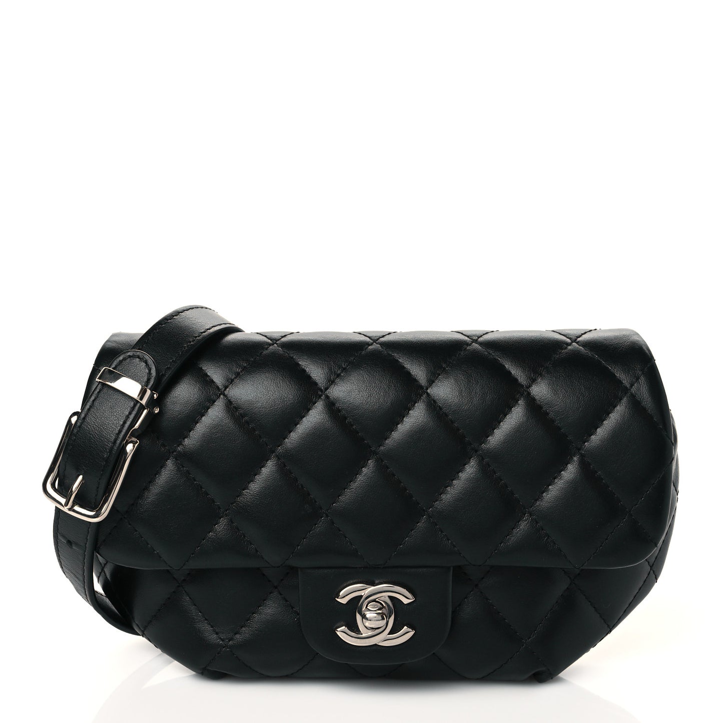 Calfskin Quilted CC Uniform Flap Belt Bag Black