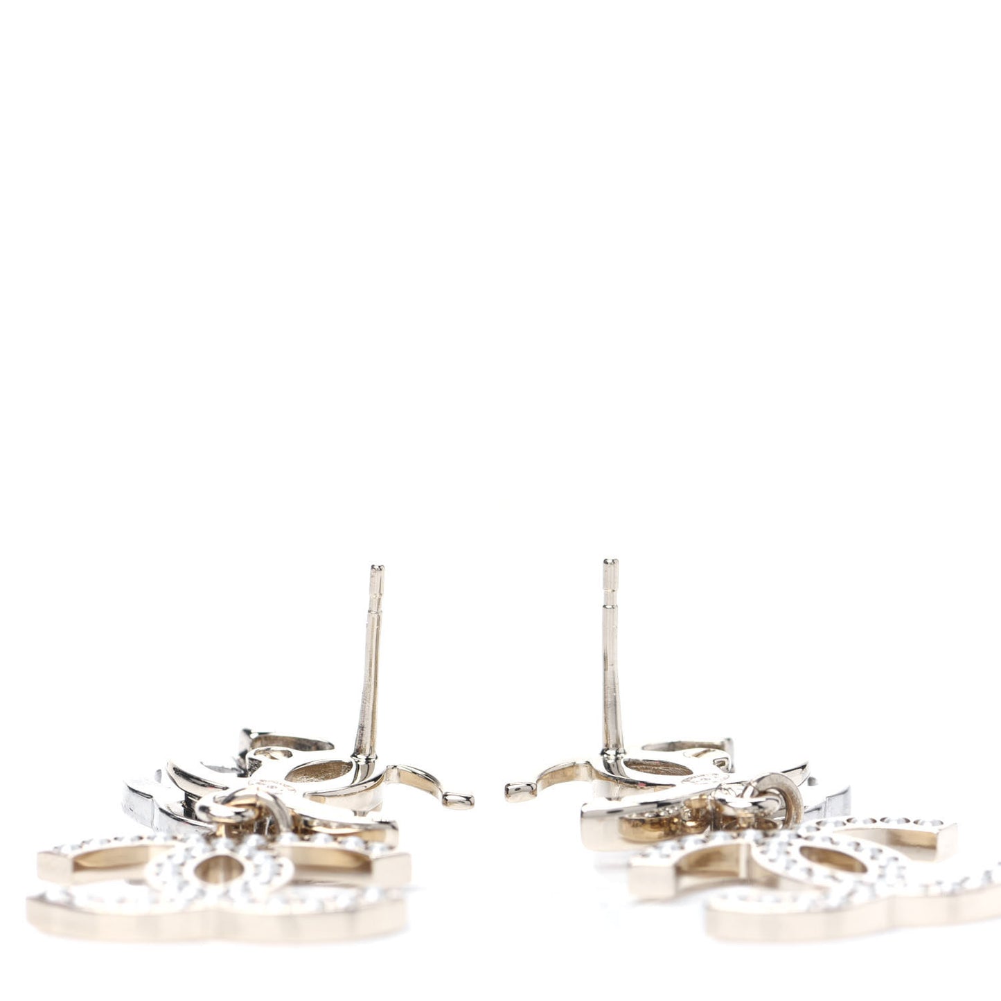 Crystal Pearl Double CC Drop Earrings Gold Silver