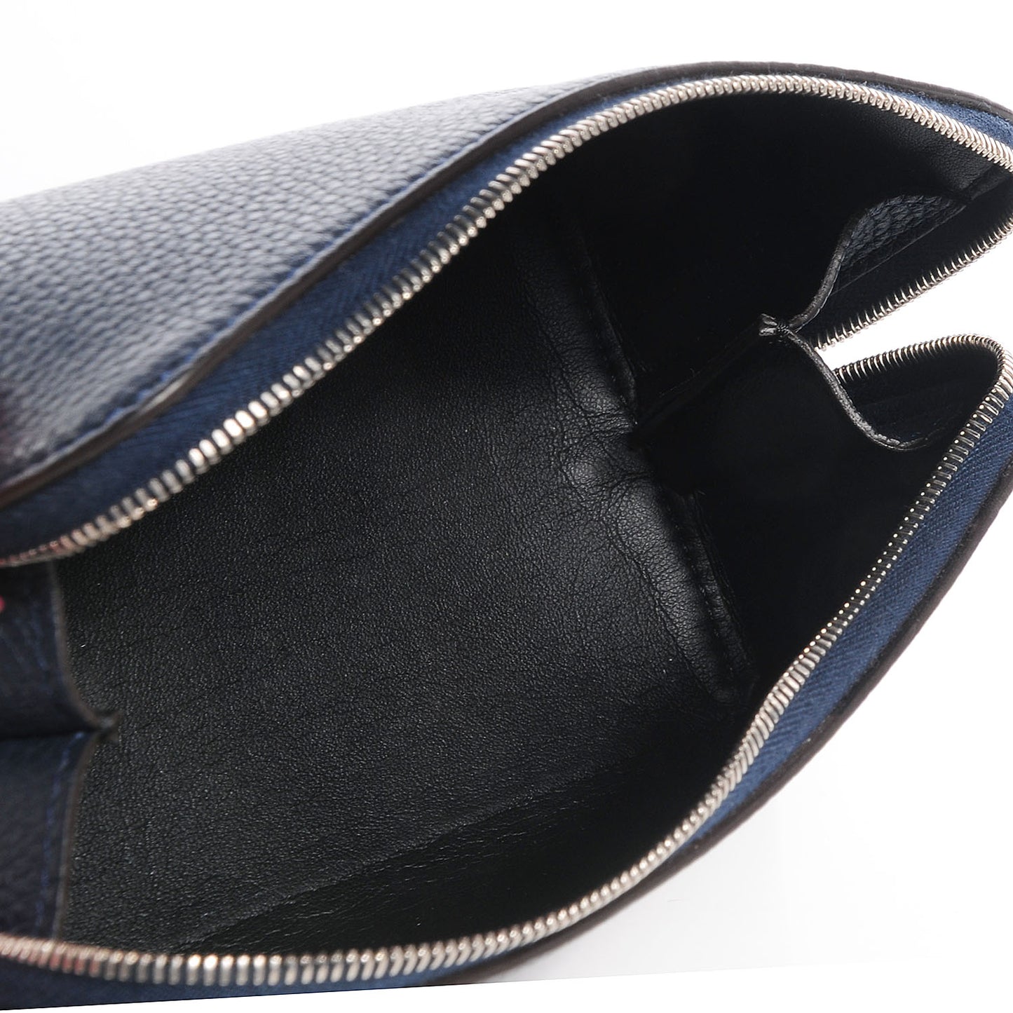 Textured Calfskin Cosmetic Pouch Bag Navy