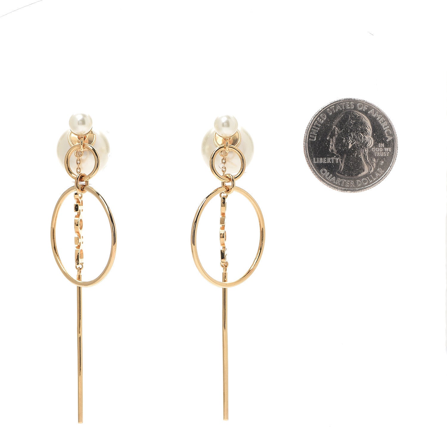 Christian Dior Pearl Tribales Dangle Chain Earrings Gold 2 of 5