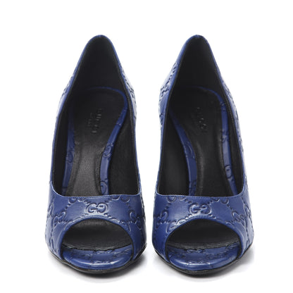 Gucci Soft Guccissima GG Peep Toe Heels 36 Blu Cina 2 of 9
