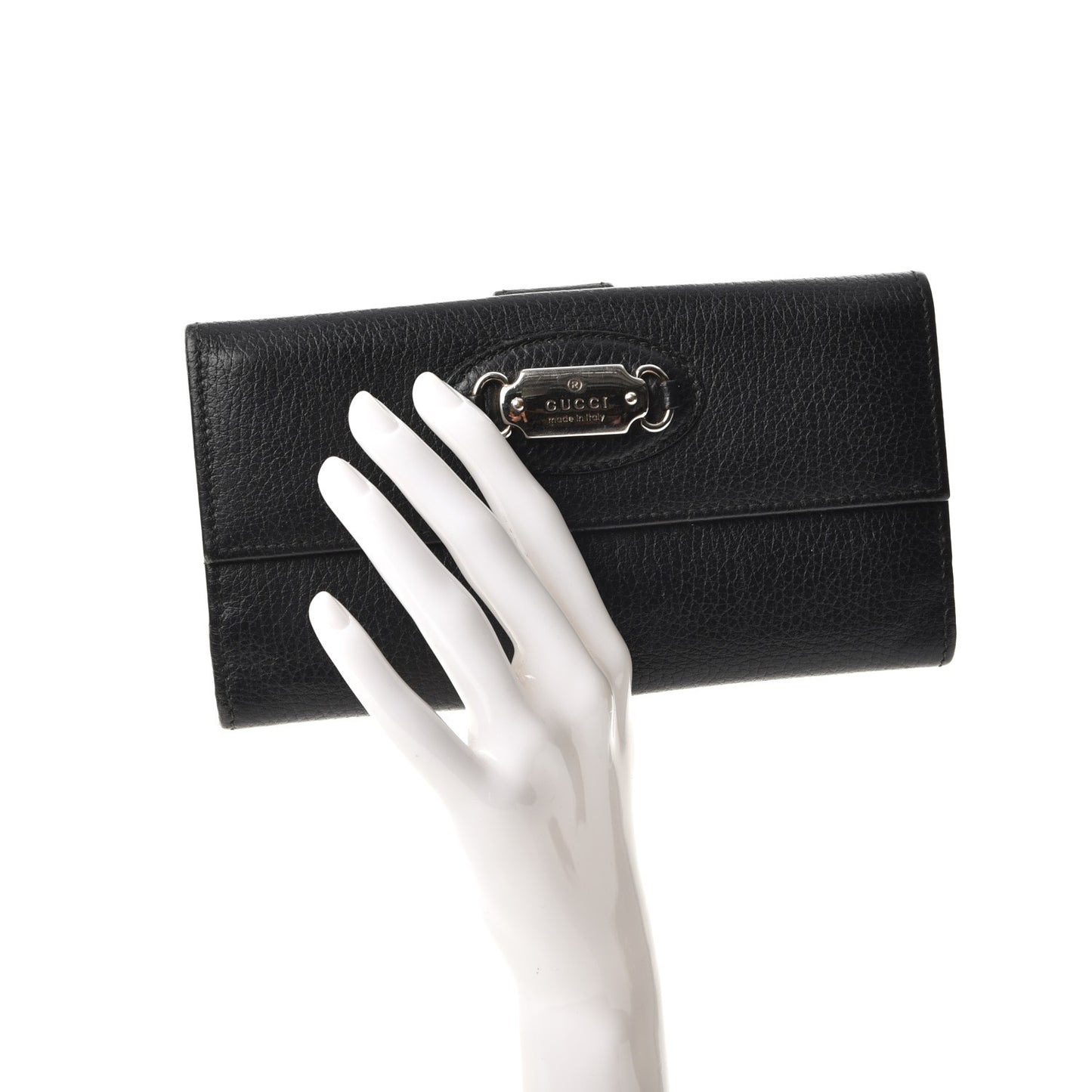 Dollar Calfskin Punch Continental Flap Wallet Black