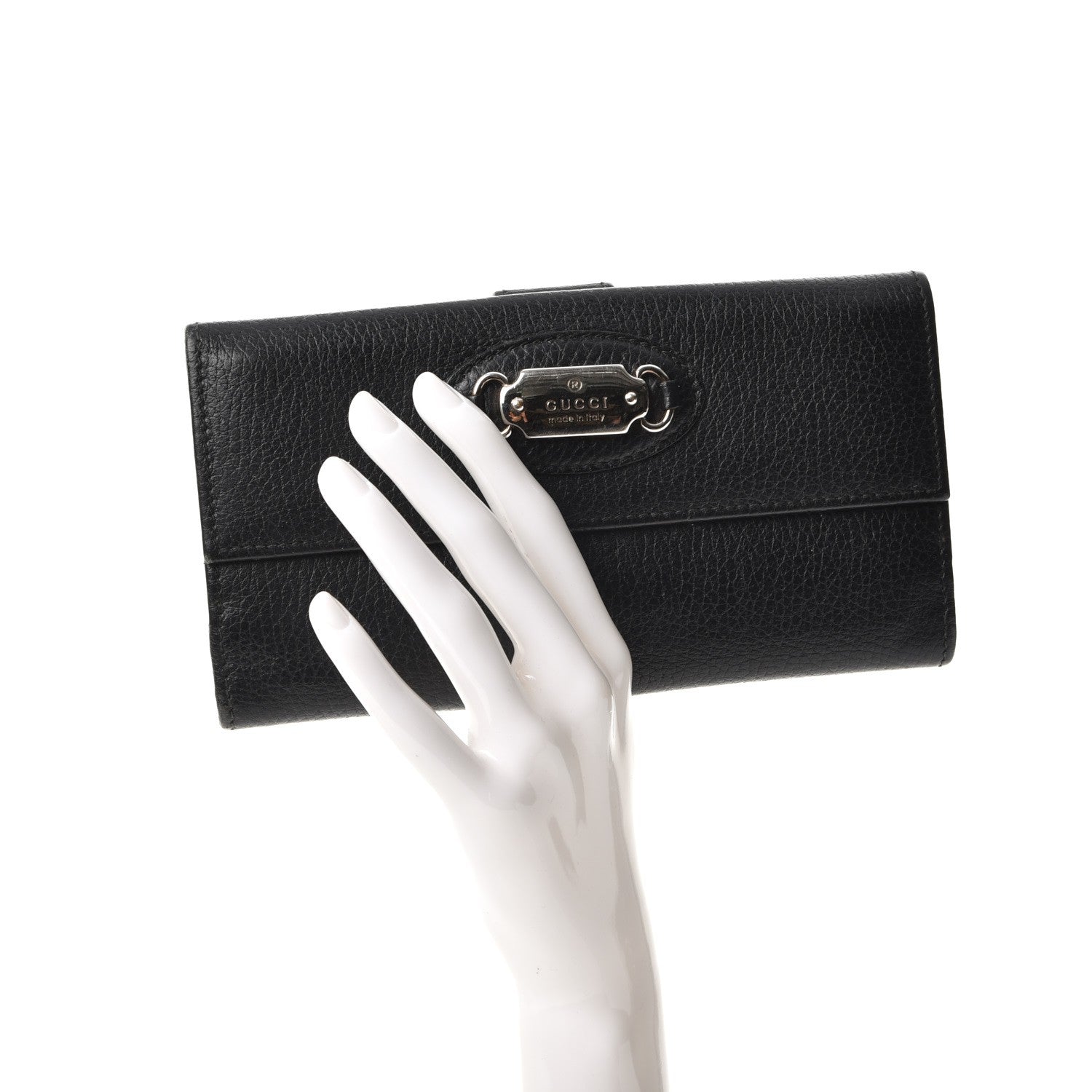Gucci Dollar Calfskin Punch Continental Flap Wallet Black 2 of 8