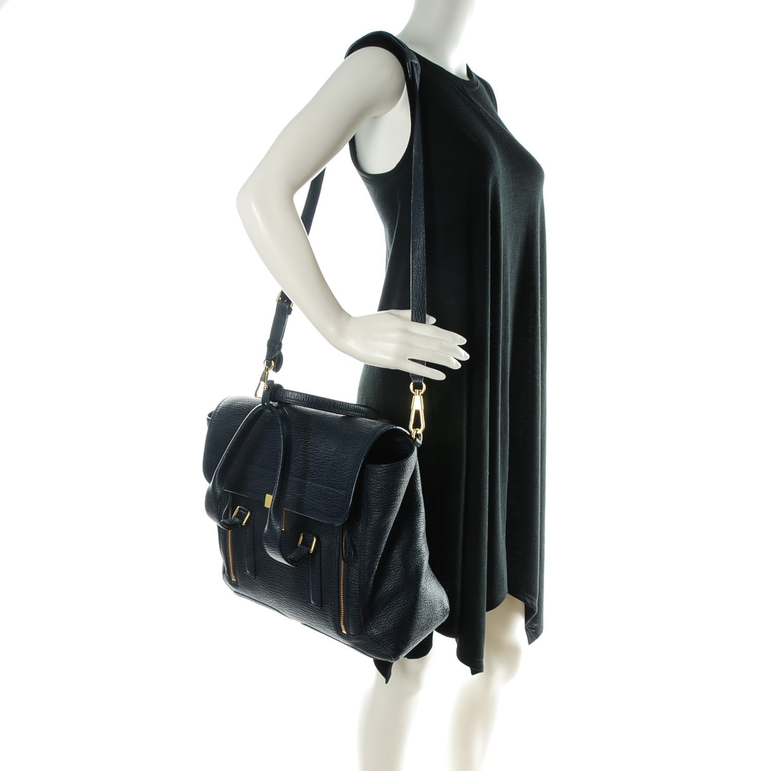 3.1 Phillip Lim 3.1 Textured Calfskin Large Pashli Satchel Ink 2 of 8