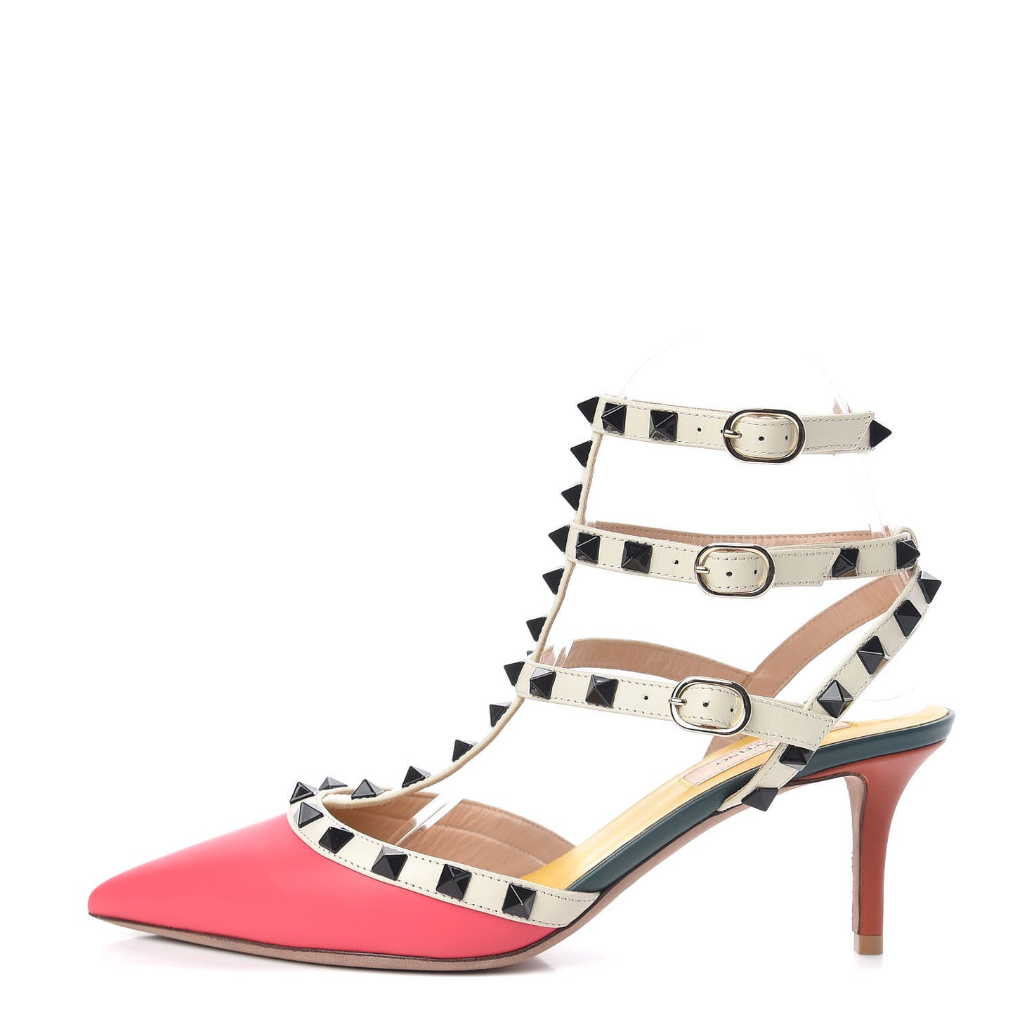 Nappa Rockstud Ankle Strap Low Heel Pumps 38 Multicolor