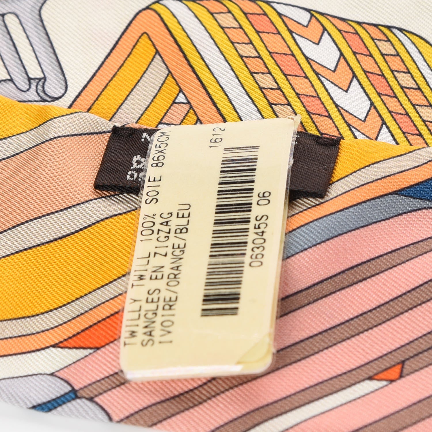 Hermes Silk Sangles En Zigzag Twilly Ivory Orange Bleu 4 of 4