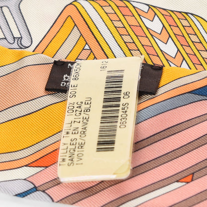 Hermes Silk Sangles En Zigzag Twilly Ivory Orange Bleu 4 of 4