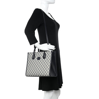Gucci GG Supreme Monogram Textured Dollar Calfskin Small Retro Interlocking G Tote Bag Beige Blue 2 of 10