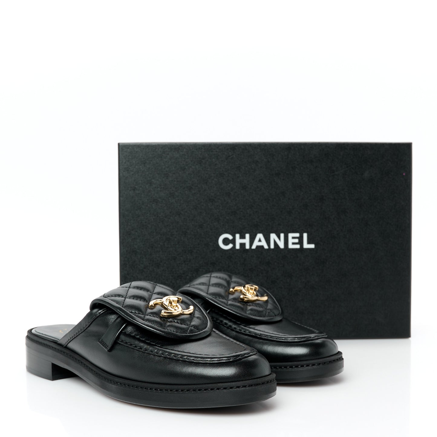 Lambskin Quilted CC Turnlock Mules 39 Black