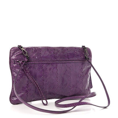 Bottega Veneta Ayers Snakeskin Flat Clutch Crossbody Purple 3 of 11