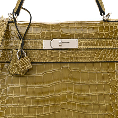 Hermes Shiny Porosus Crocodile Kelly Sellier 32 Vert Anis 8 of 10
