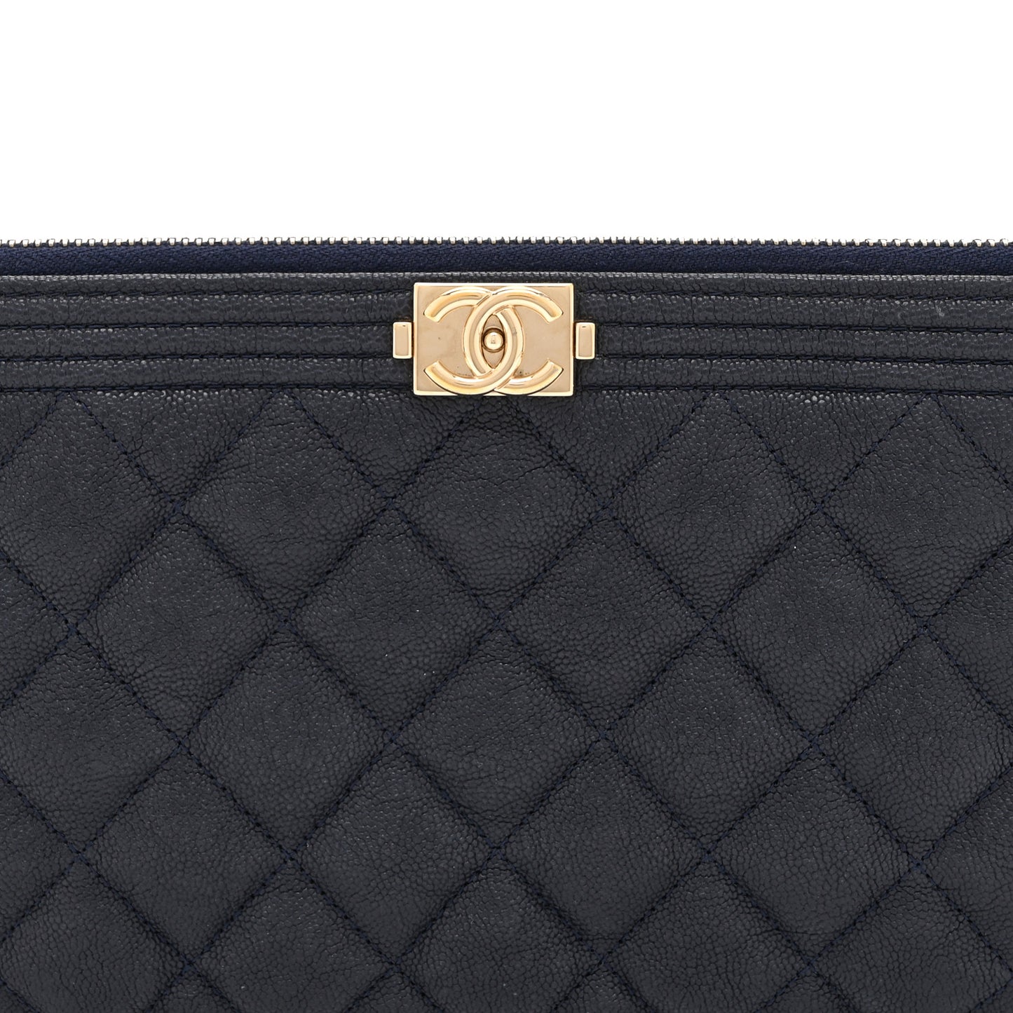 Caviar Quilted Small Zipped Boy Pouch Navy Blue