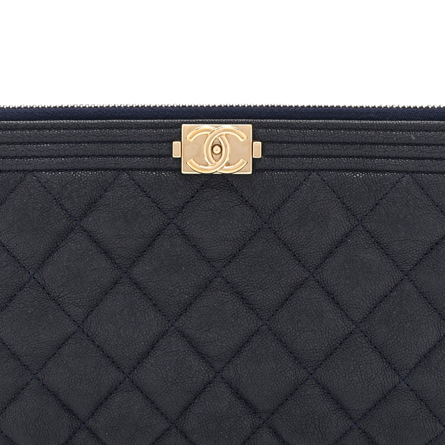 Chanel Caviar Quilted Small Zipped Boy Pouch Navy Blue 8 of 10