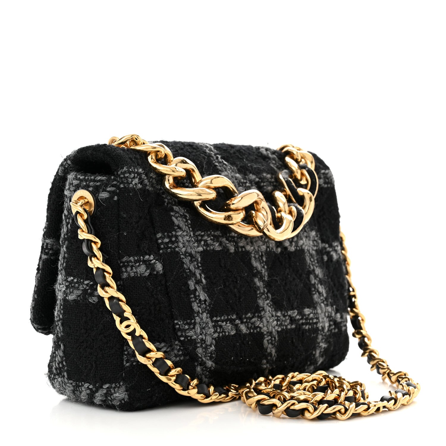Chanel Wool Tweed Quilted Elegant Chain Flap Black Grey 3 of 10