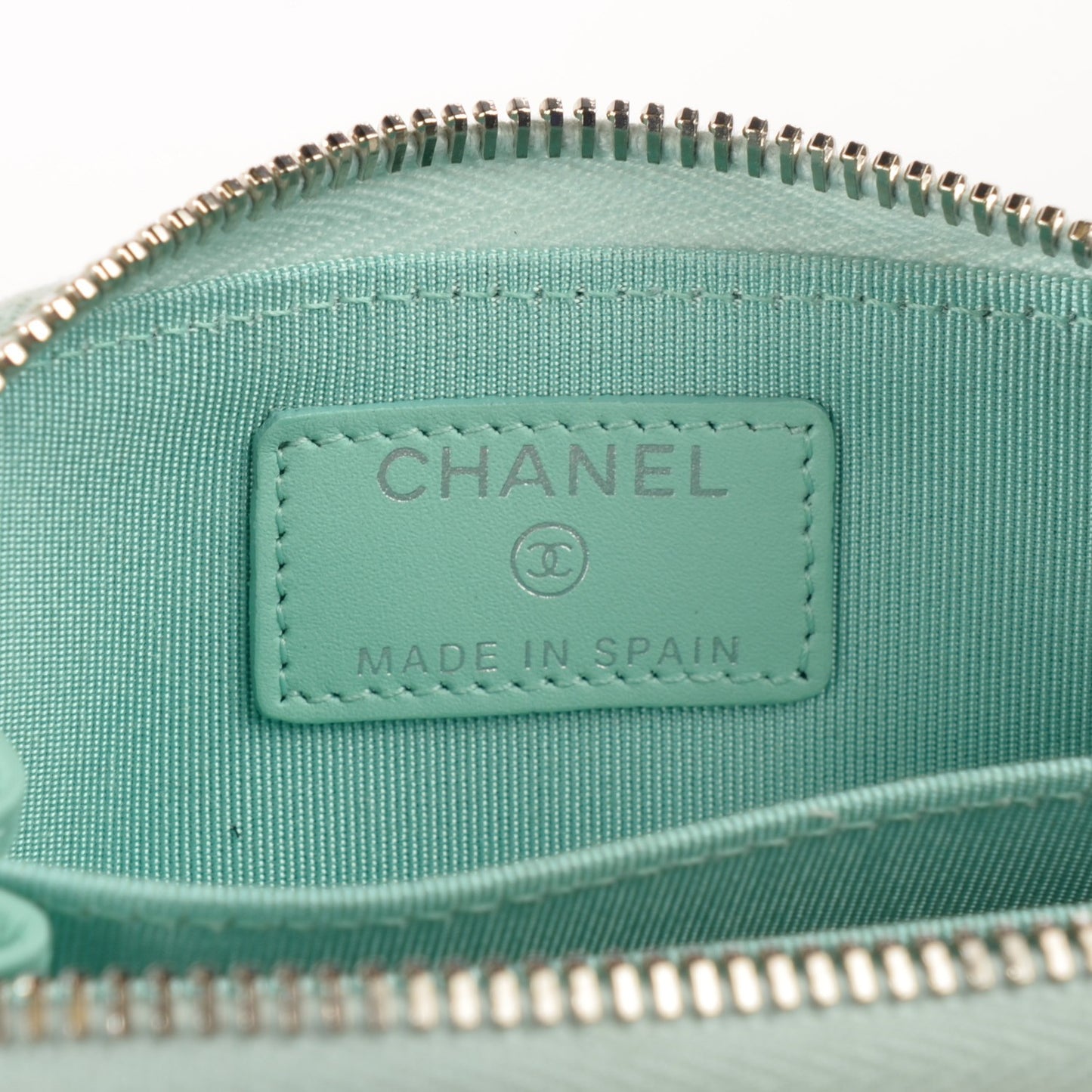 Patent Calfskin Quilted Zip Coin Purse Light Green