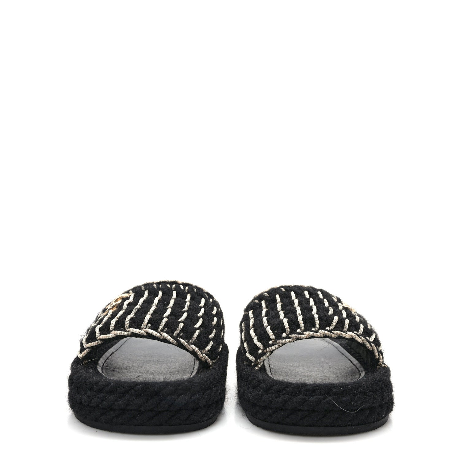 Chanel Braided Knit CC Mules 38 Black Gold 2 of 9