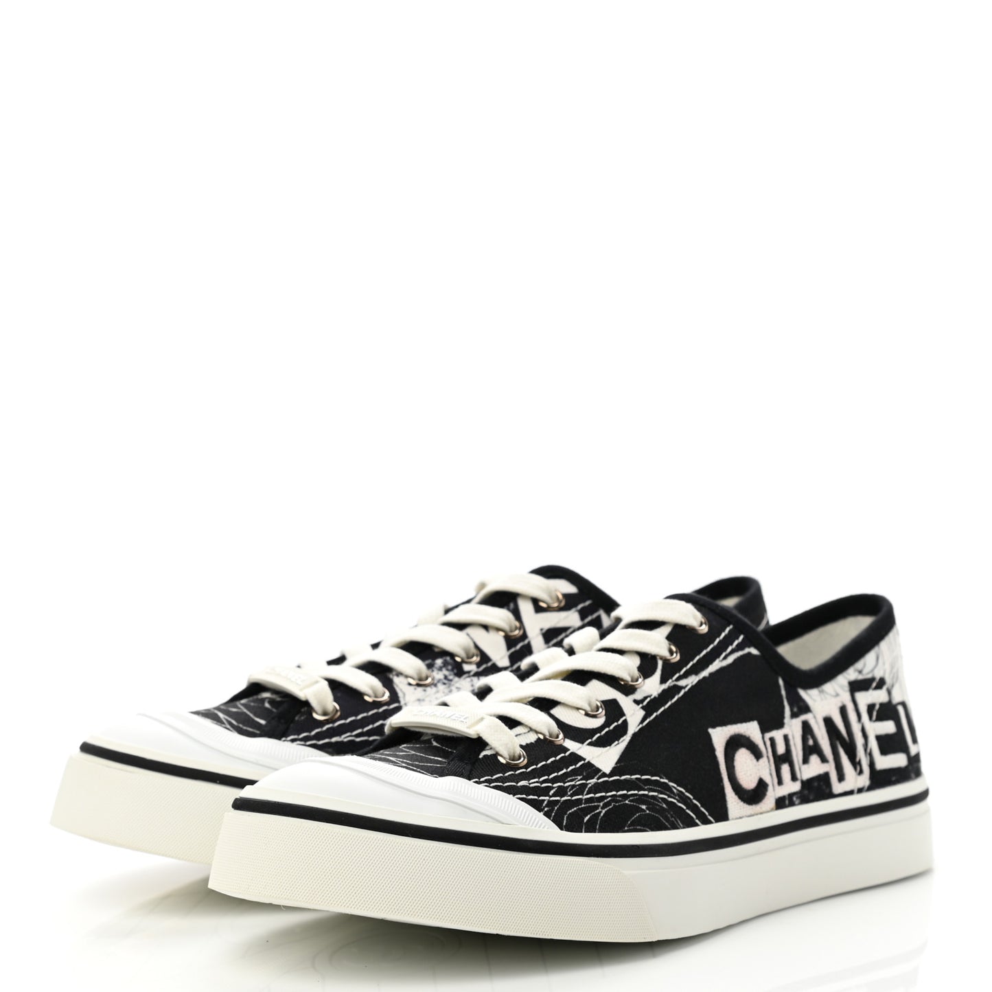 Printed Fabric Low Top Logo Sneakers 40.5 White Black
