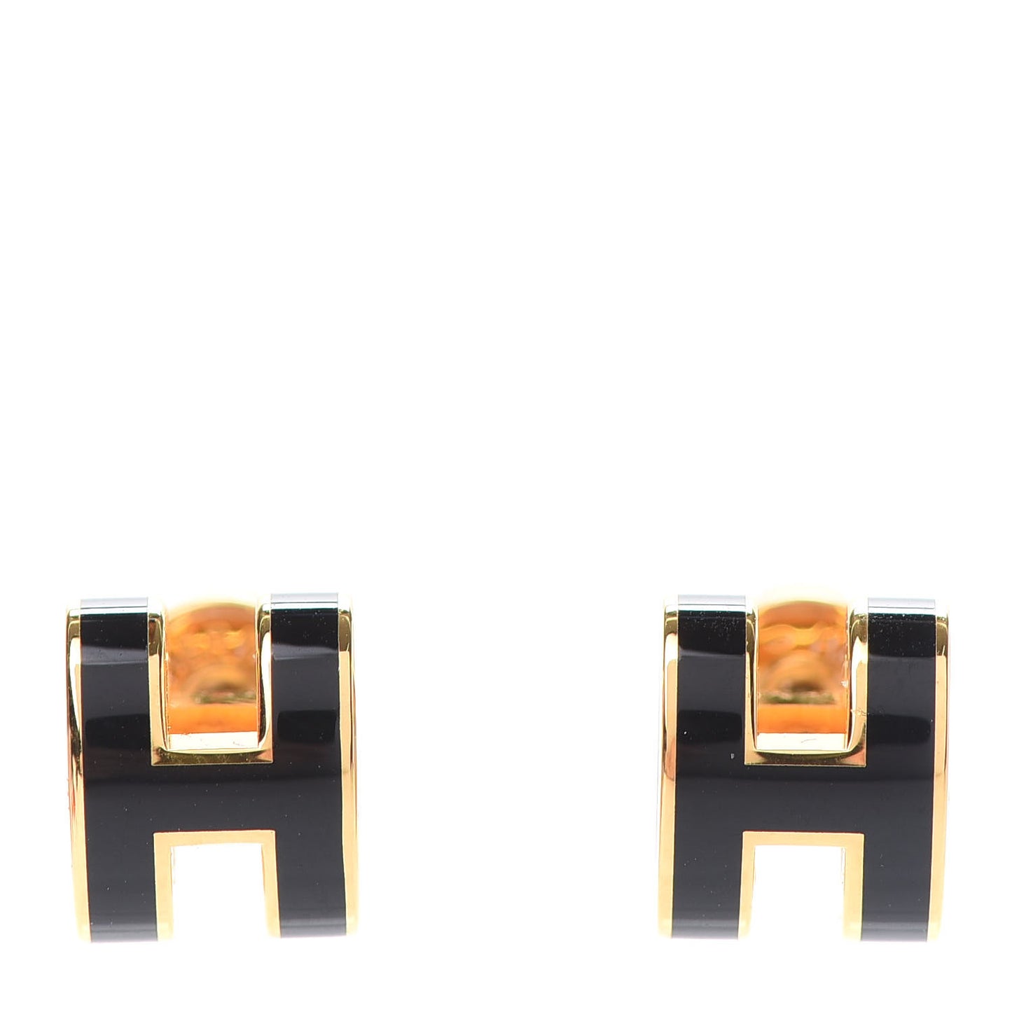 Gold Lacquered Pop H Earrings Black