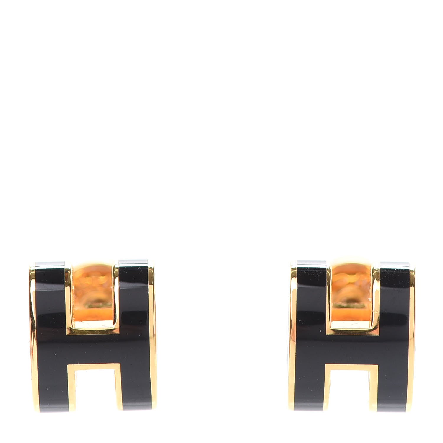 Hermes Gold Lacquered Pop H Earrings Black 1 of 6
