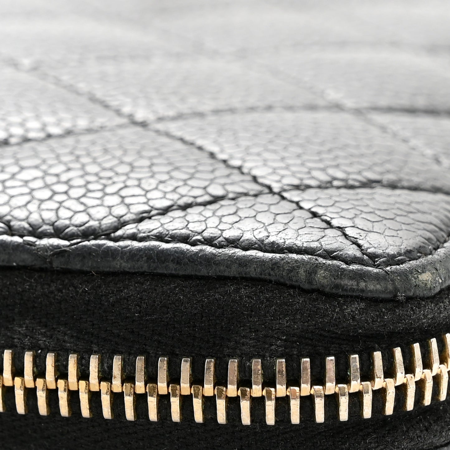 Caviar Quilted Large Gusset Zip Around Wallet Black