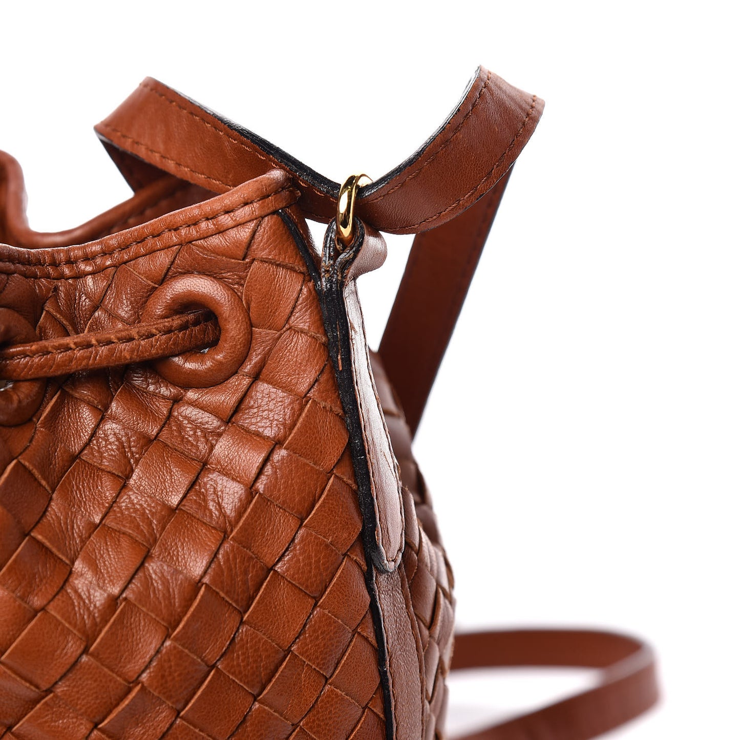 Nappa Intrecciato Drawstring Bucket Bag Tan