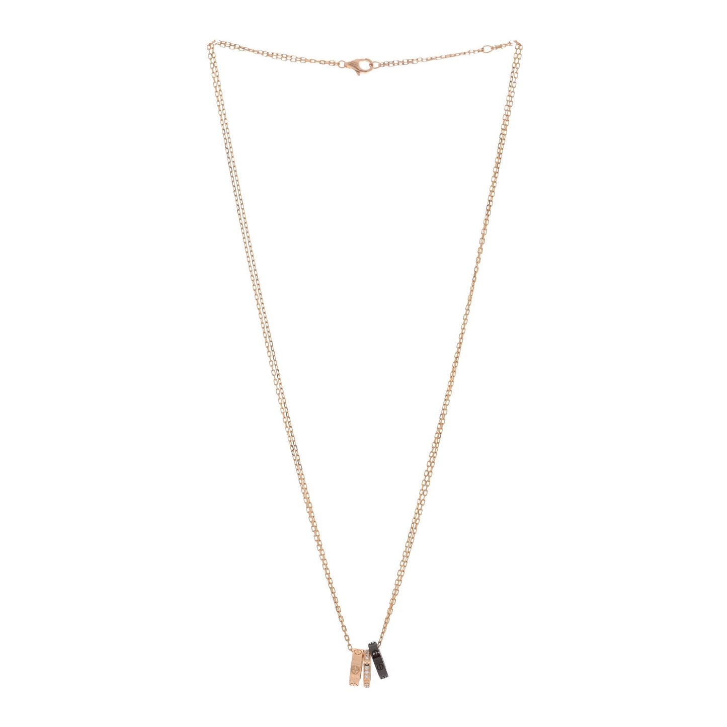 18K Pink Gold Ceramic Diamond Three Ring LOVE Pendant Necklace