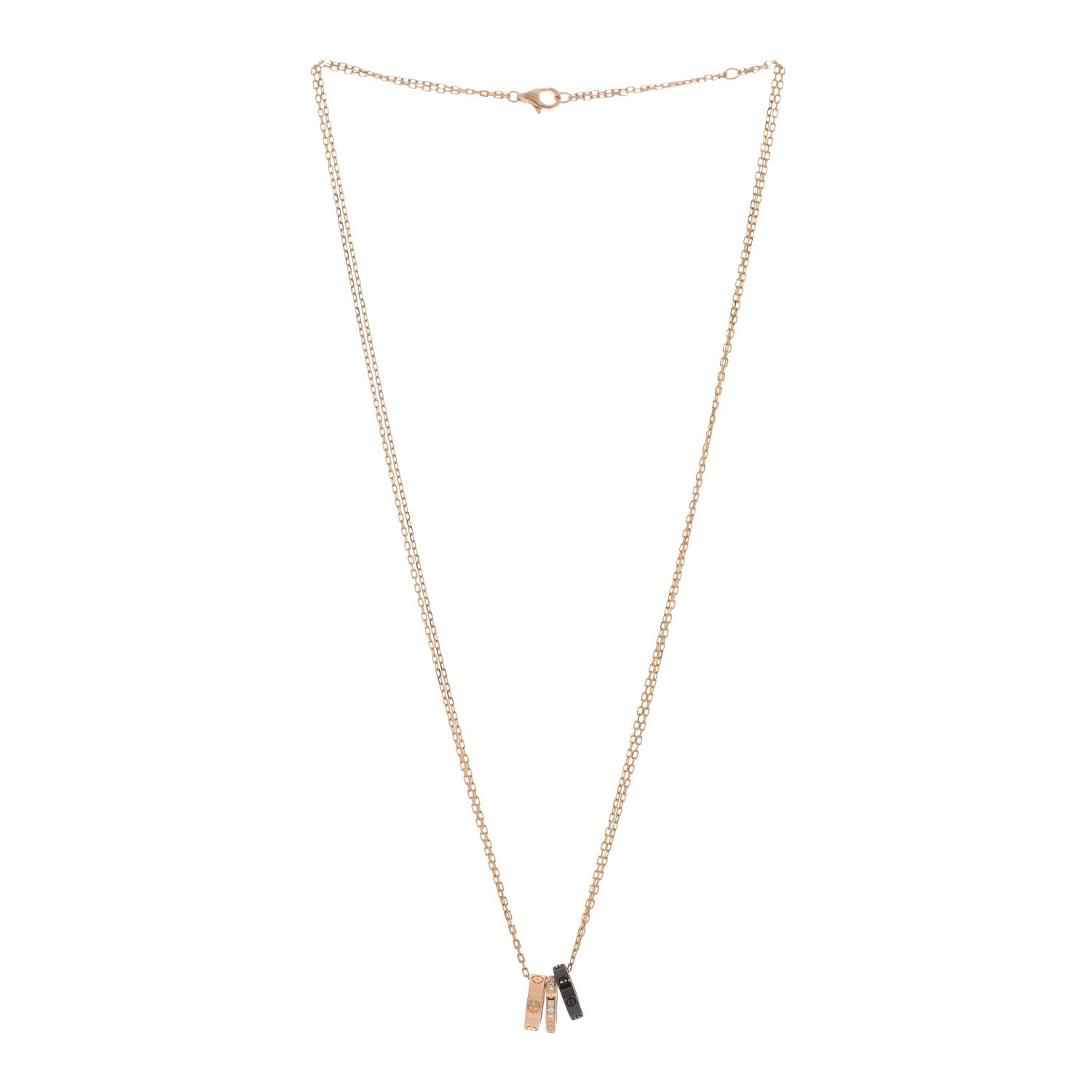 Cartier 18K Pink Gold Ceramic Diamond Three Ring LOVE Pendant Necklace 2 of 4