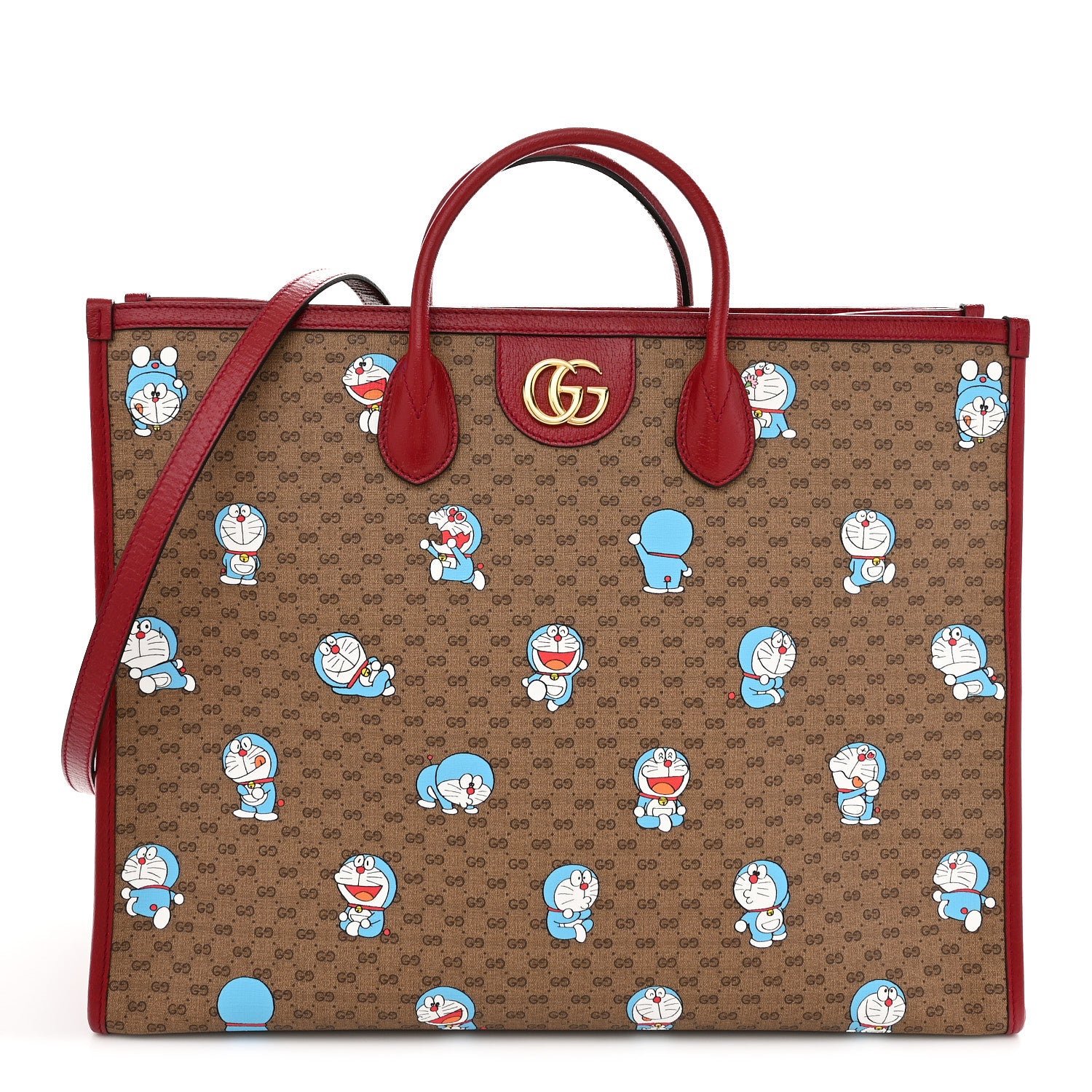 Gucci X DORAEMON Mini Vintage GG Supreme Monogram Large Tote Bag Beige Cherry Red 1 of 10