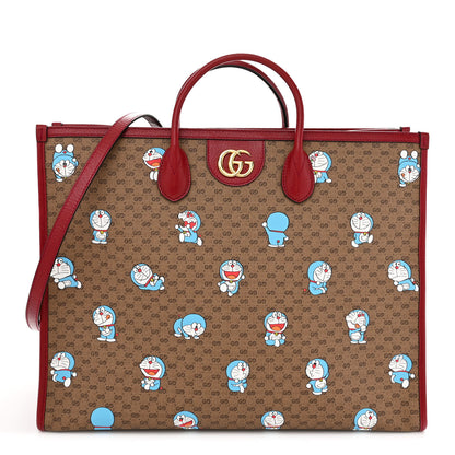 Gucci X DORAEMON Mini Vintage GG Supreme Monogram Large Tote Bag Beige Cherry Red 1 of 10