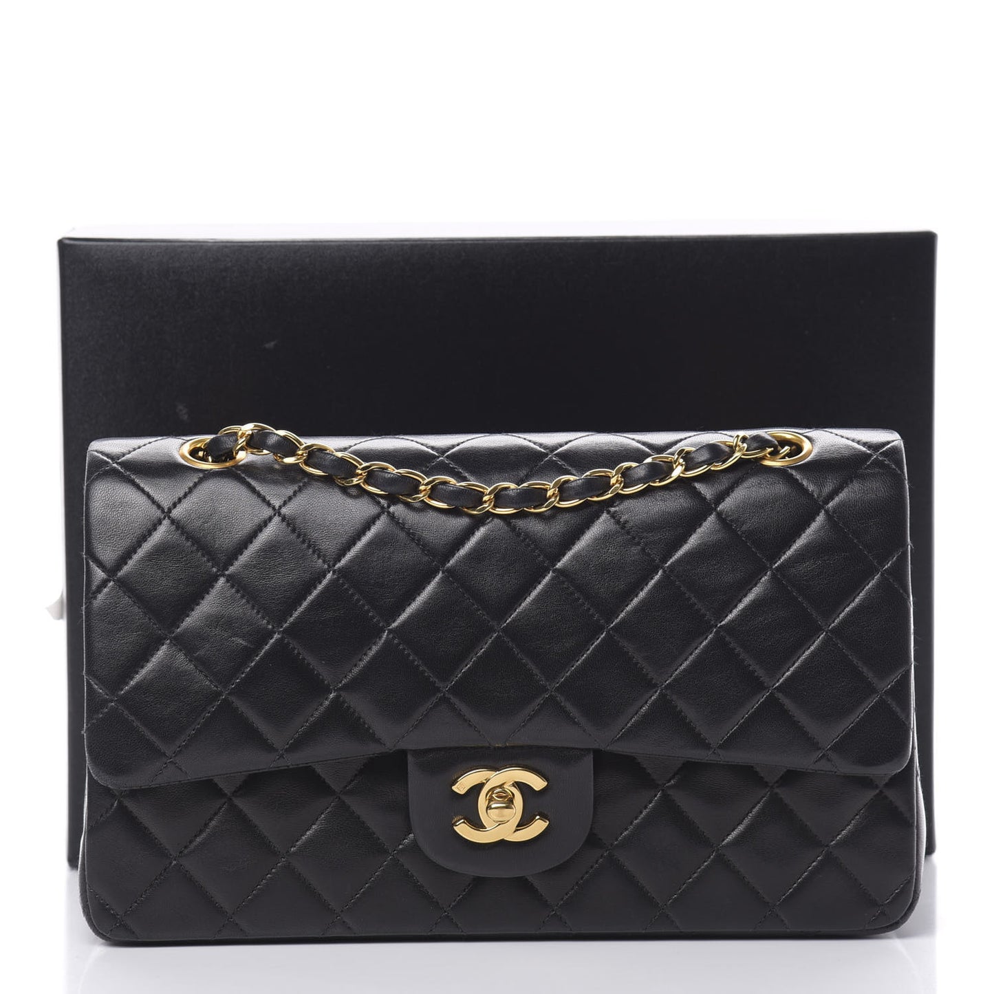 Lambskin Quilted Medium Double Flap Black