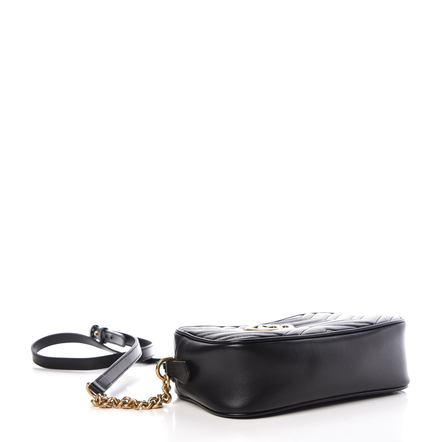 Gucci Calfskin Matelasse Small GG Marmont Chain Shoulder Bag Black 4 of 9