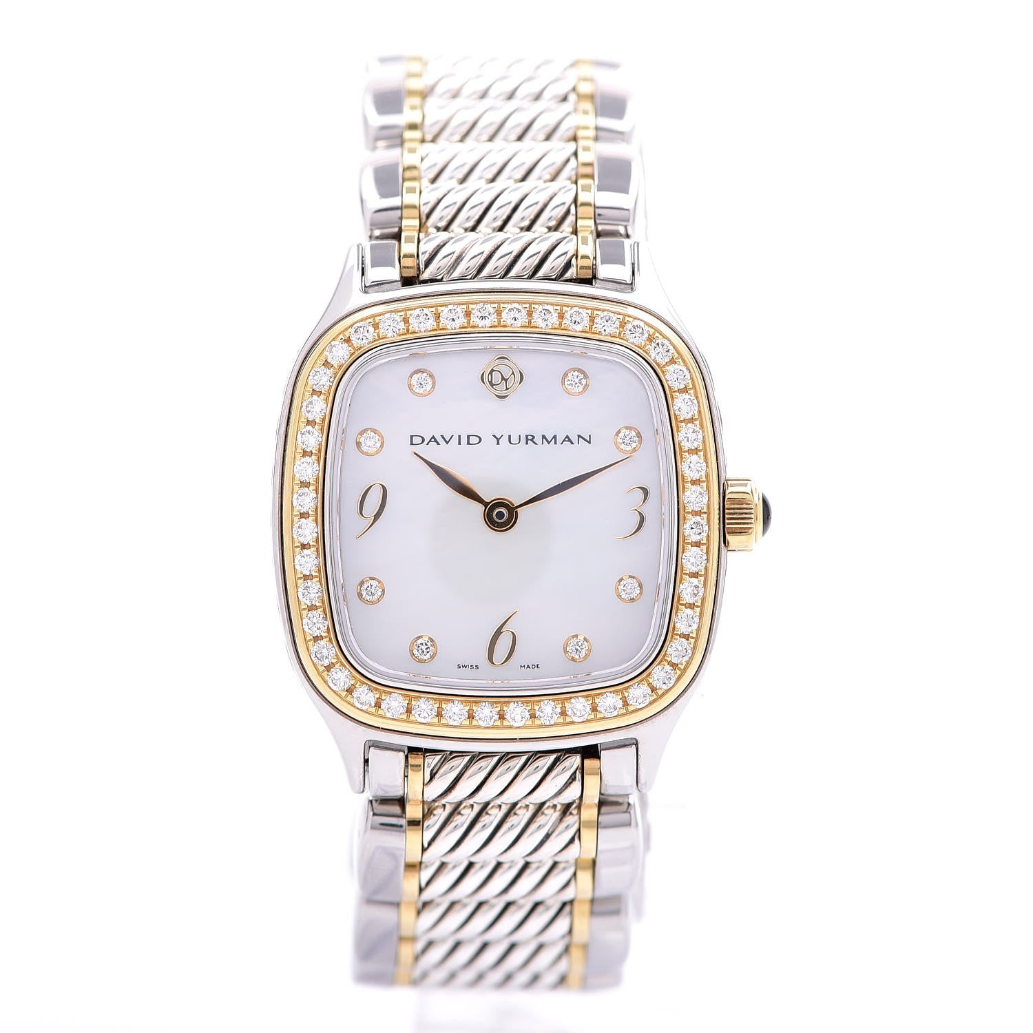 David Yurman Stainless Steel 18K Yellow Gold Diamond Mother of Pearl 25mm Thoroughbred Quartz Watch 1 of 7