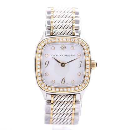 David Yurman Stainless Steel 18K Yellow Gold Diamond Mother of Pearl 25mm Thoroughbred Quartz Watch 1 of 7