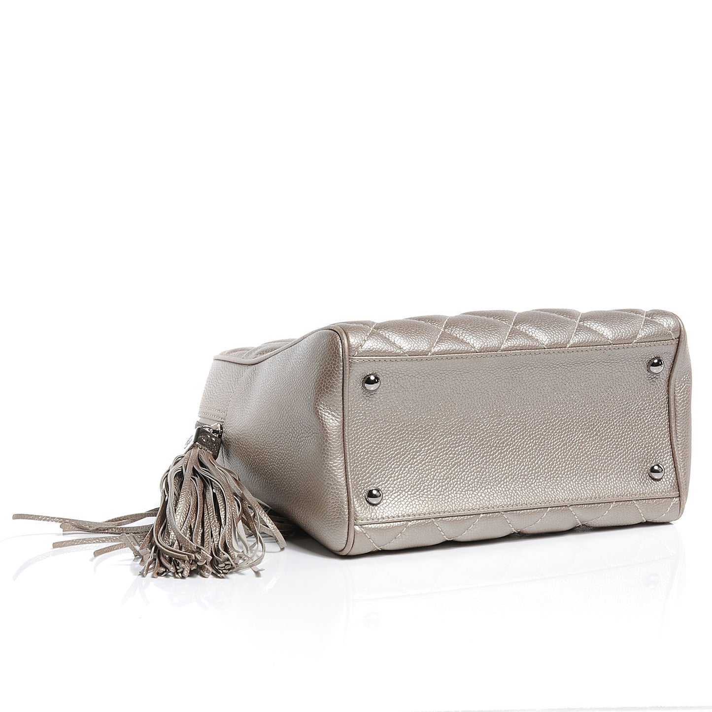 Caviar Quilted Small Tote w Tassel Silver