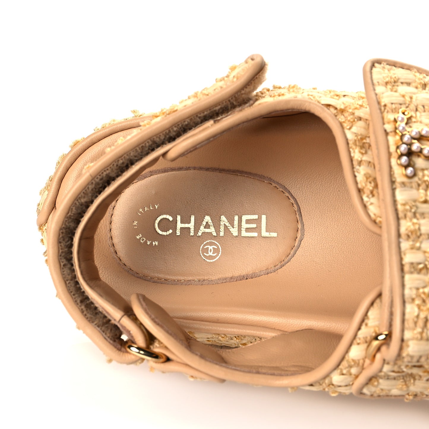 Braided Fabric Velcro Dad Sandals 35.5 Beige